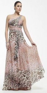 Floaty dusky pink and leopard print one shoulder dress