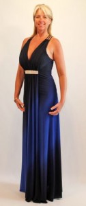 Glamorous, figure flattering blue evening maxi dress