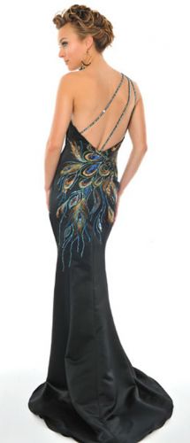 Gorgeous fishtail satin peacock gown a great dress which adheres to that all important black tie event dress code!