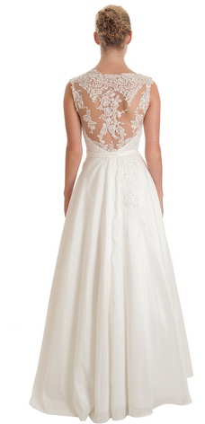 Gorgeous wedding dress with lace back, available to rent