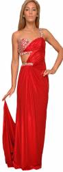 Classy one shoulder long red prom dress with cutouts