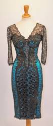 Lace sleeved knee length designer pencil dress