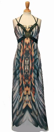 3_Genesis feather print chiffon maxi F