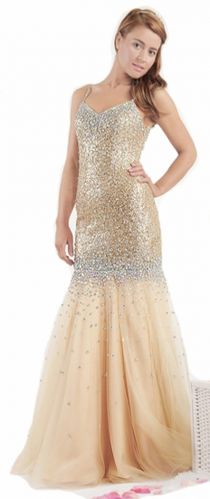 Crystal Encrusted Gold Prom Dress