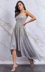 Silver Sequin Dip Hem Corset Dress